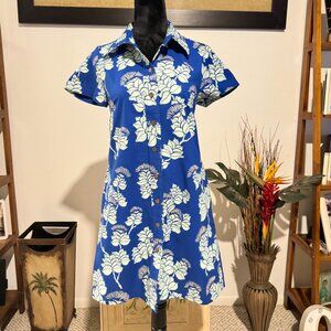 Sig Zane Women's Button-Down Midi Dress XS Blue Green Lehua Print BEAUTIFUL